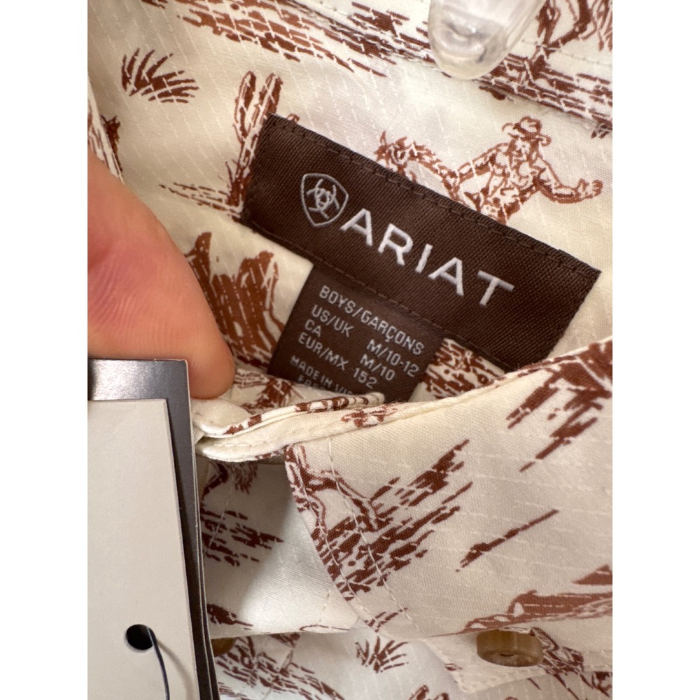 Ariat Boys' Conversation Print Long Sleeve Button-Down Western Shirt cream 10-12 - Picture 5 of 9